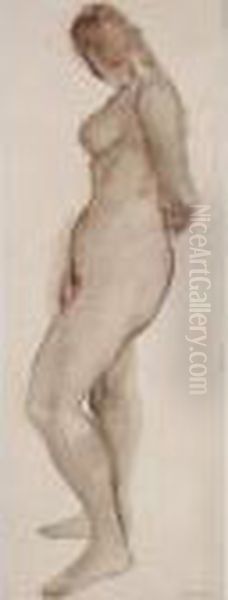 Standing Female, Nude Oil Painting by Bernard Meninsky