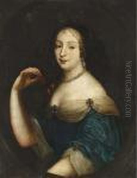 Portrait Of Lady As Diana, Bust-length, In A Blue Dress Oil Painting by Pierre Le Romain I Mignard