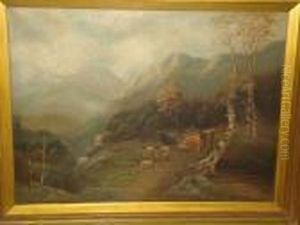 Highland Landscape With Cattle And Sheep On A Track