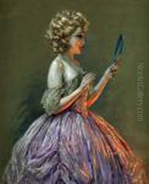 Jeune Femme Au Face-a-main Oil Painting by Maurice Milliere