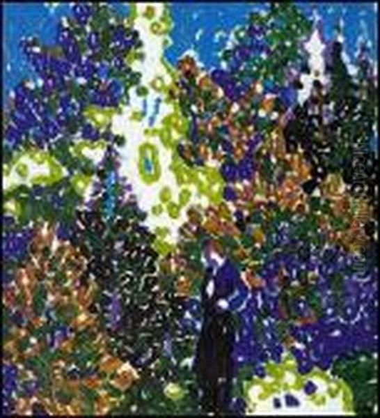 Woman And Bright Trees, West Saugerties, Ny Oil Painting by David Brown Milne
