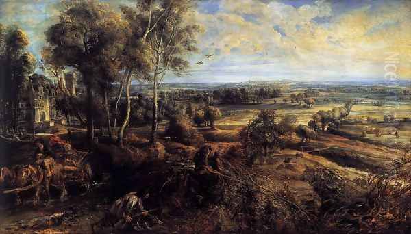 An Autumn Landscape with a View of Het Steen c. 1635 Oil Painting by Peter Paul Rubens