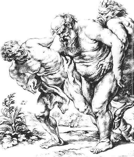 Silenus (or Bacchus) and Satyrs c. 1616 Oil Painting by (studio of) Rubens, Peter Paul