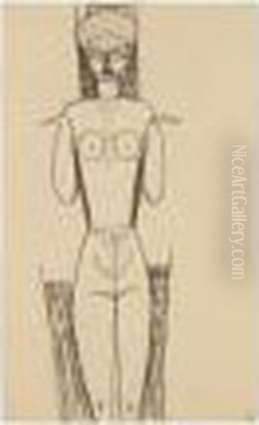 Femme Nue De Face, Mains Au Niveau Des Epaules Oil Painting by Amedeo Modigliani