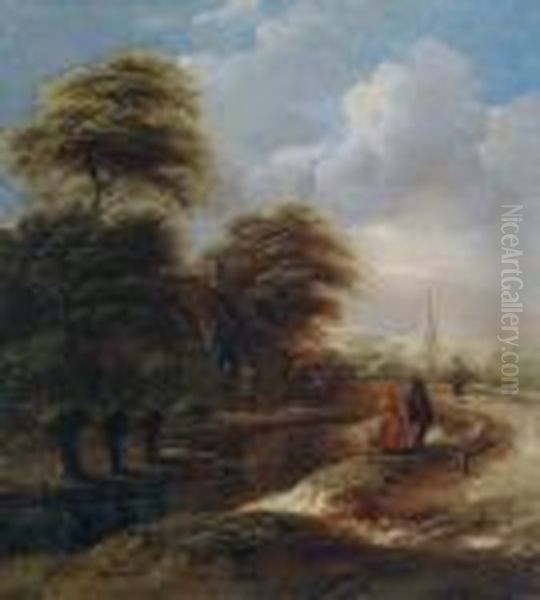 Paesaggio Fluviale Boschivo Oil Painting by Claes Molenaar (see Molenaer)