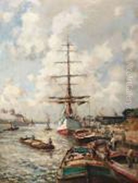 Tweemaster Aan De Havenkade Oil Painting by Evert Moll
