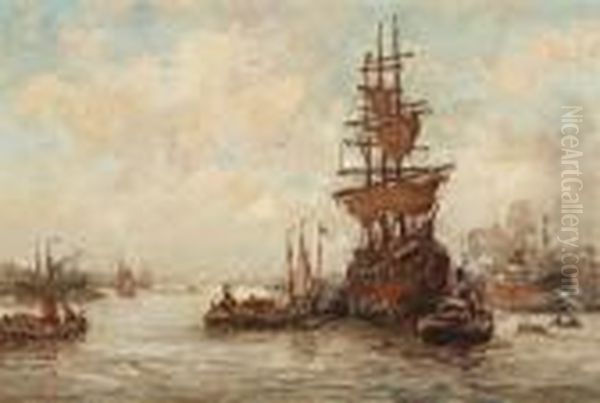 Driemaster In De Haven Oil Painting by Evert Moll