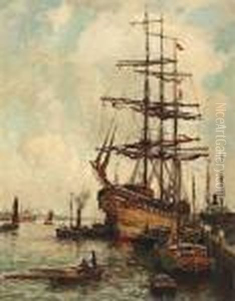 Driemaster Aan De Steiger Oil Painting by Evert Moll