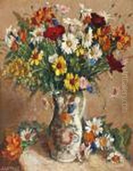 Kleurrijk Boeket In Vaas Oil Painting by Evert Moll