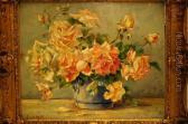 Rozen In Keulse Pot Oil Painting by Evert Moll