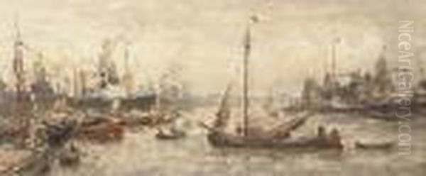 Hafenansicht Von Rotterdam Oil Painting by Evert Moll