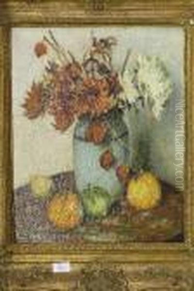 Stilleven Met Herfstboeket En Pompoen Oil Painting by Evert Moll