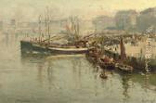 Voorjaarsochtend Scheveningse Haven: A Busy Day In The Harbour Of Scheveningen Oil Painting by Evert Moll