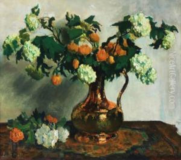 Veelkleurige Bloemen In Een Roodkoperen Vaas Oil Painting by Evert Moll