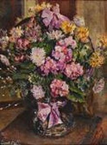 Veelkleurige Bloemen In Een Gevlochten Bloemenmand