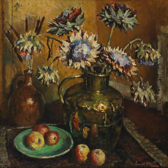 Zonnenbloemen In Een Koperen Melkkan Oil Painting by Evert Moll
