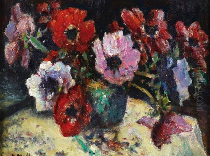 Anemonen In Een Groene Gemberpot Oil Painting by Evert Moll