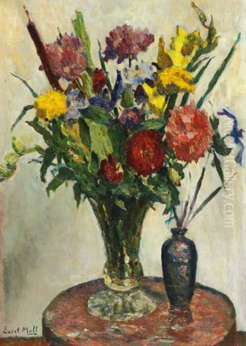 Veelkleurige Veldbloemen In Een Glazen Vaas Oil Painting by Evert Moll