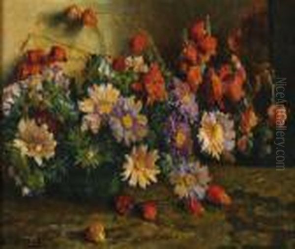Veelkleurige Margrieten En Lampionbloemen Oil Painting by Evert Moll