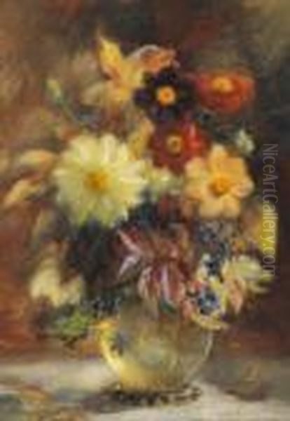Veelkleurige Bloemen In Een Glazen Vaas Oil Painting by Evert Moll