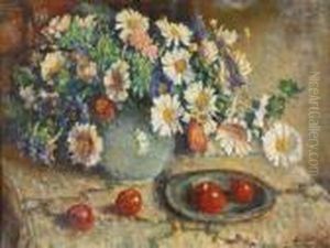 Veelkleurige Margrieten In Een Grijze Vaas