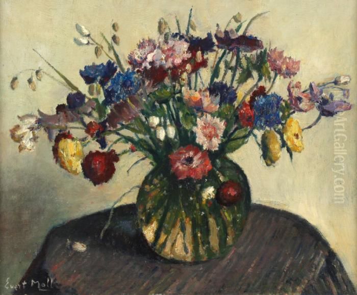 Veelkleurige Bloemen In Een Glazen Vaas Oil Painting by Evert Moll
