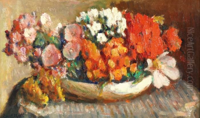 Veelkleurige Bloemen In Een Witte Schaal Oil Painting by Evert Moll
