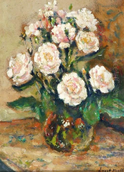 Witte Rozen In Een Glazen Vaas Oil Painting by Evert Moll