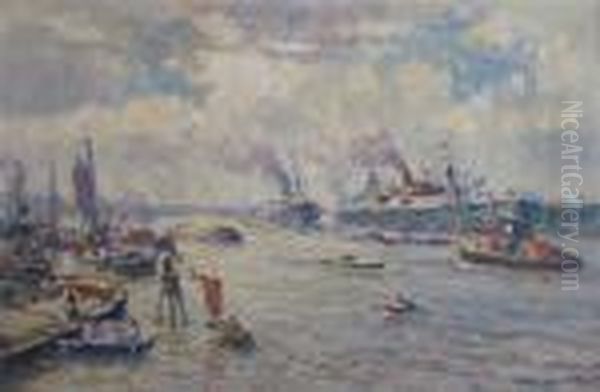 Rotterdam Harbor Oil Painting by Evert Moll