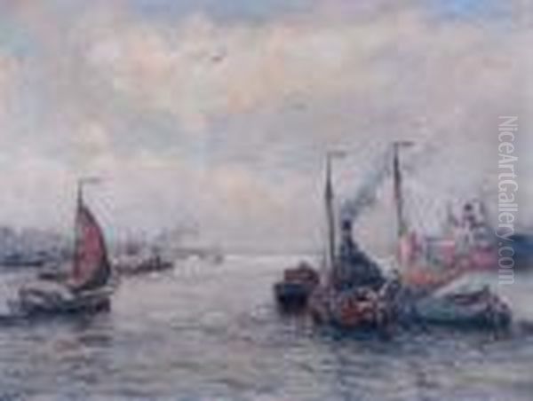 Schepen Op De Maas Te Rotterdam Oil Painting by Evert Moll
