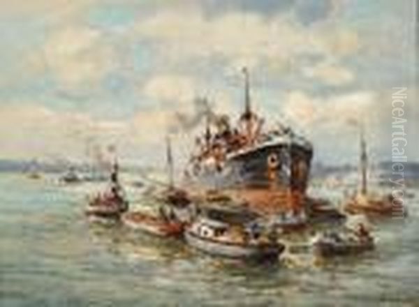 Harbour View Withships Oil Painting by Evert Moll