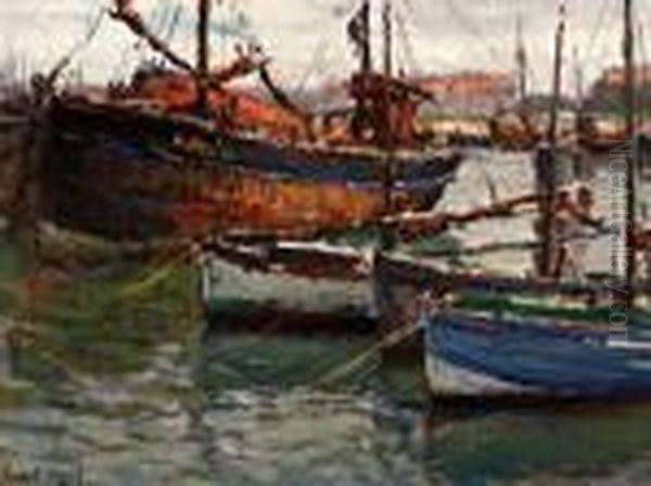 Katwijkse Vleetlogger In De Scheveningse Haven Oil Painting by Evert Moll