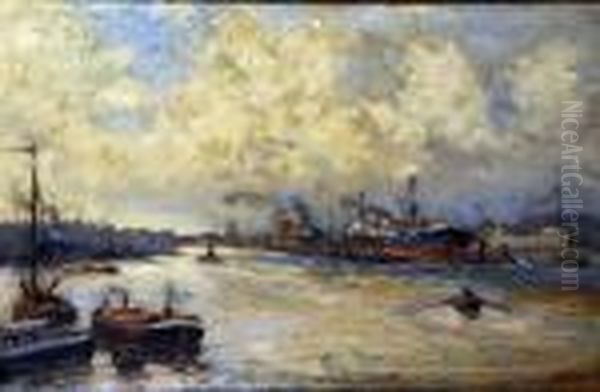 Rotterdam Harbour Oil Painting by Evert Moll