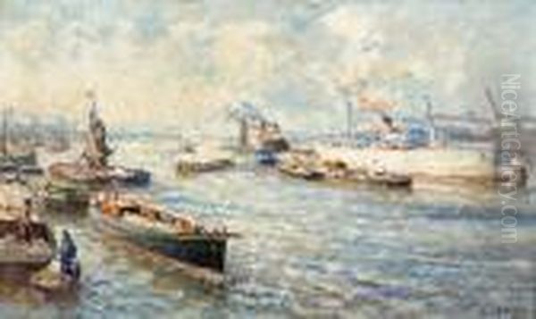 Ships In The Harbour Of Rotterdam Oil Painting by Evert Moll
