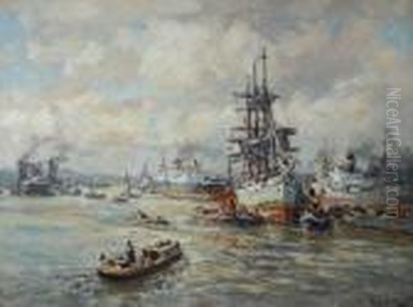 View Of The Harbour Of Rotterdam Oil Painting by Evert Moll