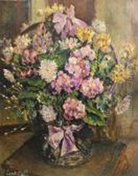 A Floral Still Life Of Pink And Yellow Flowers Oil Painting by Evert Moll