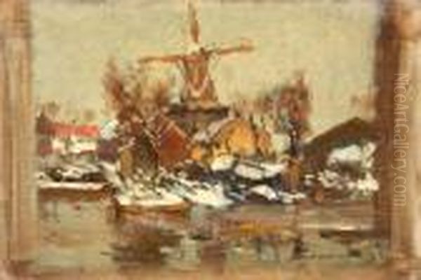 A View Of A Mill By The Water Oil Painting by Evert Moll