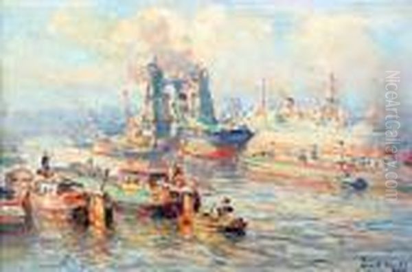 Rotterdam Harbour With Many Boats Oil Painting by Evert Moll