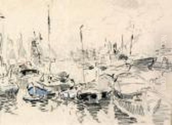 Harbour Scene With Boats And Barges Oil Painting by Evert Moll