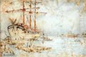 Harbour Scene With Sailing Boat And Laggers