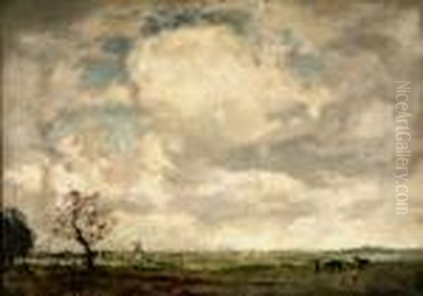 Weids Landschap Met Molen. Gesigneerd En Gedateerd '07 Oil Painting by Evert Moll