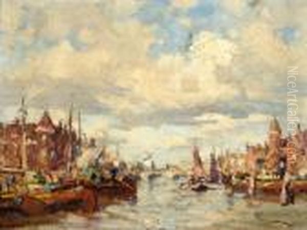 A View Of The Harbour Of Rotterdam Oil Painting by Evert Moll