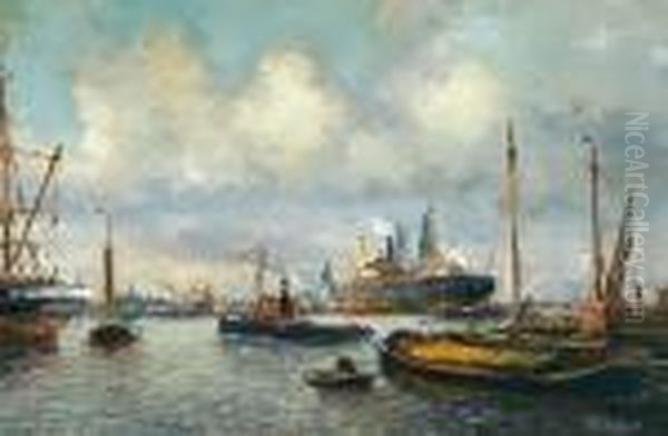 Hafenlandschaft Mit Zahlreichen Schiffen Oil Painting by Evert Moll