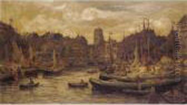 Busy Harbour Scene Oil Painting by Evert Moll