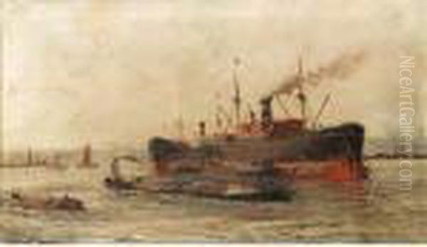 Shipping In Rotterdam Harbour Oil Painting by Evert Moll