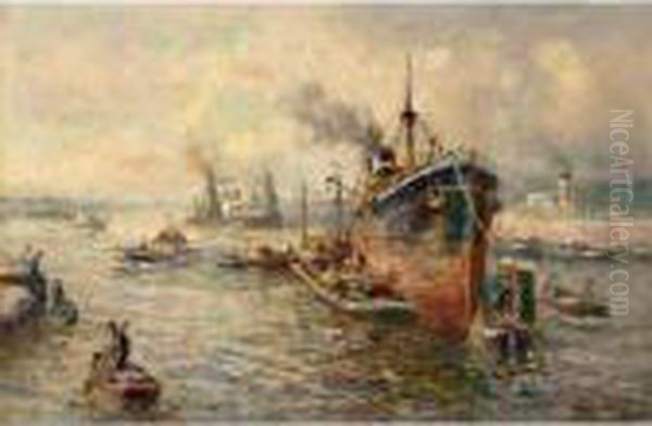 The Rotterdam Harbour Oil Painting by Evert Moll