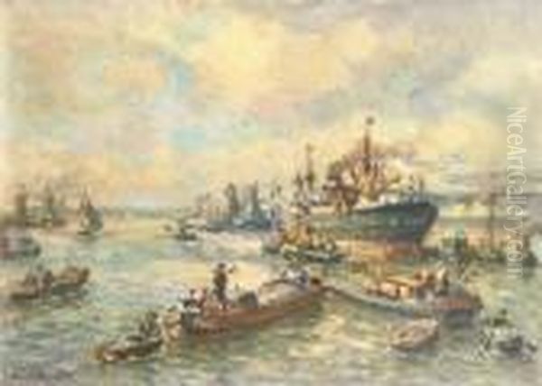View Of Rotterdam Harbour Oil Painting by Evert Moll
