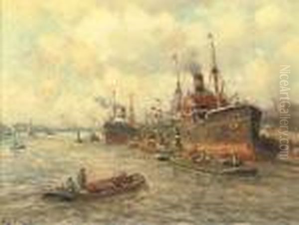 Ships In The Harbour Of Rotterdam Oil Painting by Evert Moll