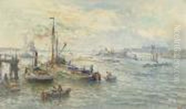 Shipping In Rotterdam Harbour Oil Painting by Evert Moll