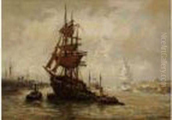 Bateau De Peche Et Trois Mats Dans La Portde Rotterdam Oil Painting by Evert Moll